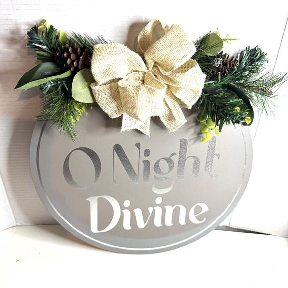 O Night Devine Floral Bow Wooden Holiday Door Hanger Christmas Decor - Picture 3 of 4